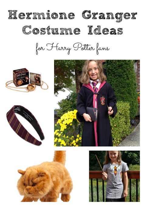 Hermione Granger Costume Ideas for Harry Potter Fans including a Gryffindor Headband and Crookshanks Hermione Costume Diy, Pumpkin Carving Ideas Harry Potter, Hermione Granger Halloween, Hermione Halloween Costume, Hermione Granger Costume, Hermione Costume, Book Characters Dress Up, Harry Potter Invitations, Book Character Day