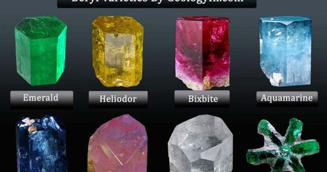 The six different types of beryl include aquamarine, bixbite, emerald, goshenite, heliodor, and morganite.There are six well known types of beryl. Each type is known because of its distinctive color. Golden Beryl, Red Beryl, Types Of Crystals, Crystal Healing Stones, Minerals And Gemstones, Rocks And Gems, Precious Gems, Gems And Minerals, Crystals Minerals