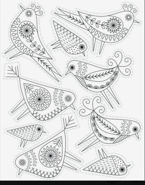 Folk Embroidery Patterns, Stick And Stitch Embroidery, Embroidery Paper, Diy Embroidery Projects, Bird Doodle, Stick And Stitch, Printed Flowers, Embroidery Transfers, Leaves Pattern