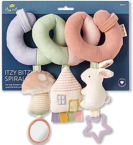 Itzy Ritzy Spiral Car Seat & Stroller Activity Toy; Includes Dangling Ring, Mirror and Textured Ribbons; Pastel Rainbow Stacker Toy, Car Seat Toys, Car Seat And Stroller, Itzy Ritzy, Car Seat Stroller, Booster Car Seat, Stroller Toys, Rainbow Rings, Spiral Design