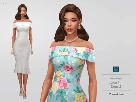 Summer Mid Dress 2 Midi Spring Dress, Spring Midi Dress, Sims 4 Cas Mods, Sims Packs, Mid Dress, Sims 4 Mm Cc, Tumblr Sims 4, Sims 4 Dresses, Sims 4 Mm