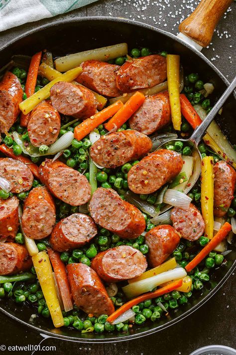 Green Pea Recipes: 10 Easy Green Pea Recipe Ideas — Eatwell101 Dinner Ideas Turkey, One Pan Sausage, Keto Skillet, Green Peas Recipes, Pan Sausage, Buttered Shrimp Recipe, Cut Carbs, Low Protein Diet, Lowcarb Recipes