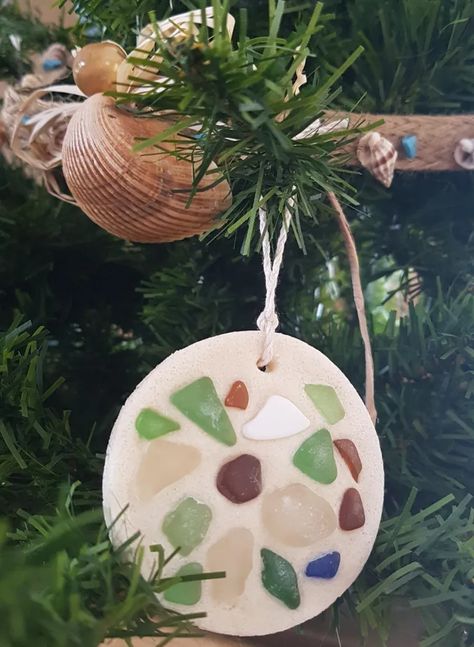 Seaglass Christmas Ornaments, Seaglass Christmas Tree Ornaments, Homemade Sea Shell Christmas Ornaments, Diy Beachy Christmas Ornaments, Seaglass Snowman Ornament, Sea Glass Christmas Tree Ornament, Homemade Christmas Tree Ornaments, Salt Ornaments, Dough Christmas Ornaments