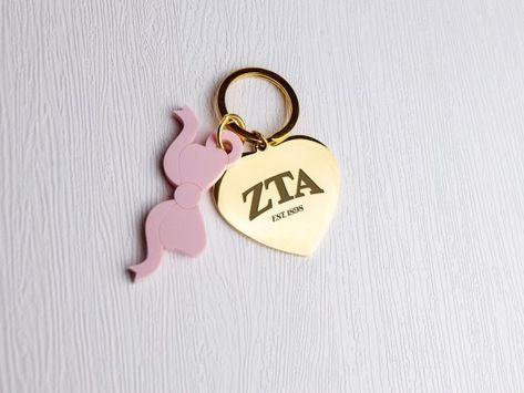 Zeta Tau Alpha - Aspen & Lark Alpha Keychain, Sorority Ornaments, Engraved Keychains, Tiny Heart Earrings, Tiny Heart Necklace, Sorority Merch, Sorority Letters, Letter Keychain, Big Little Gifts