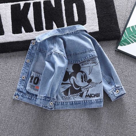 Korean Style New Spring Autumn Boy Girl Denim Jacket Casual Cardigan Top  Mickey Minnie Children's Kids Denim Jacket, Cute Mickey Mouse, Mickey Mouse Design, Jeans Claro, Kids Denim, Kids Coats, Denim Coat Jacket, Denim Coat, Baby & Toddler Clothing