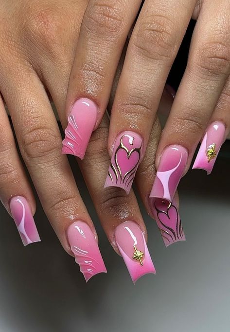 Simple Acrylic Ideas, Pink Short Nail Designs, Square Acrylic Nails Pink, Pink Square Acrylic Nails, Pink Nails Square, Cute Pink Nail Designs, Pink Acrylic Nail Designs, Italy Nails, Cute Pink Nails