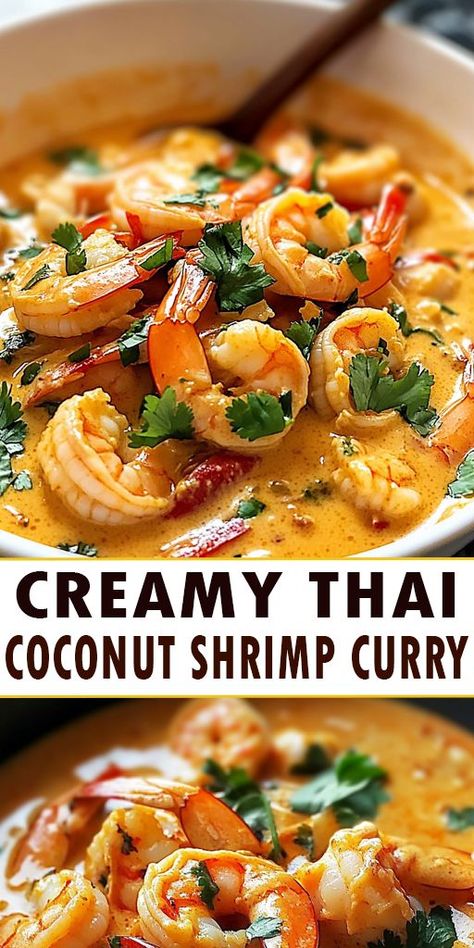 Dive into the flavors of Southeast Asia with this Creamy Thai Coconut Shrimp Curry recipe! 🌶️🥥 Bursting with vibrant colors and rich flavors, this easy-to-make dish is perfect for a weeknight dinner or a special occasion. 👉 Ready to spice up your dinner? Click through to get the full recipe and tips for making this Creamy Thai Coconut Shrimp Curry your new go-to dish! #ThaiCurry #CoconutShrimp #EasyRecipes #DinnerInspiration #Foodie #HealthyEating Shrimp With Curry Sauce, Shrimp Yellow Curry, Easy Shrimp Curry, Easy Coconut Curry Shrimp, Thai Coconut Curry Shrimp Noodle Soup, Curry Prawns Recipes Coconut Milk, Shrimp Indian Curry, Coconut Rice And Shrimp Recipe, Shrimp Korma Recipe