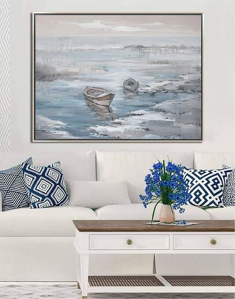 Amazon.com: Oakland Living Hand Painted Acrylic Ocean with Boats on a 47 x 35 Rectangular Silver Wooden Frame Canvas Wall Art, Large, Blue: Paintings Acrylic Ocean, Blue Paintings, Wall Art Large, Frame Canvas, Art Large, Framed Canvas Wall Art, Wooden Frames, Wooden Frame, Boats