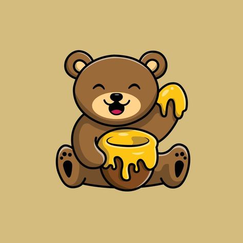 Cute Teddy Bear Eat Honey Illustration Honey Illustration, Honey Images, Illustration Bear, Web Landing Page, Bee Photo, Bear Cute, Animal Icon, Cute Teddy Bear, Vector Icons Illustration