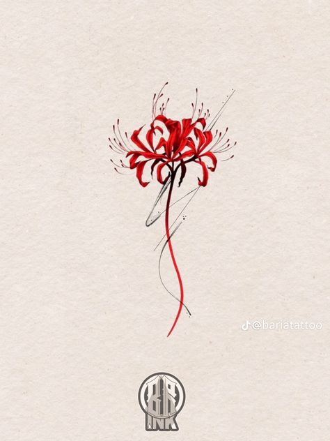 Higanbana Art, Spider Lily Tattoo Black, Lycoris Rouge, Red Spider Lily Tattoo Design, Tokyo Ghoul Flower Tattoo, Higanbana Tattoo, Red Spider Lily Tattoo, Lily Tattoo Meaning, Spider Lily Tattoo