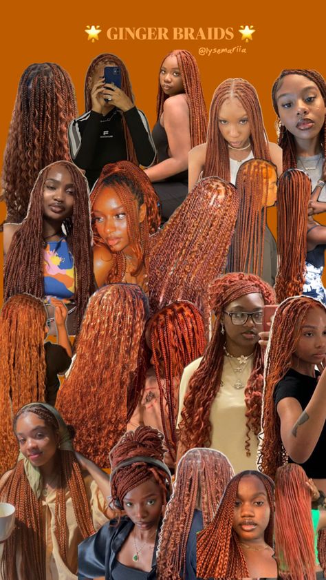 hairstyle ideas || braids inspo || braids ideas || ginger braids || collage Hairstyle Ideas Braids, Ginger Braids, Latest Hair Braids, Black Box Braids, Short Box Braids Hairstyles, Braids Ideas, Ginger Hair Color, African Hair Braiding Styles, Box Braids Hairstyles For Black Women