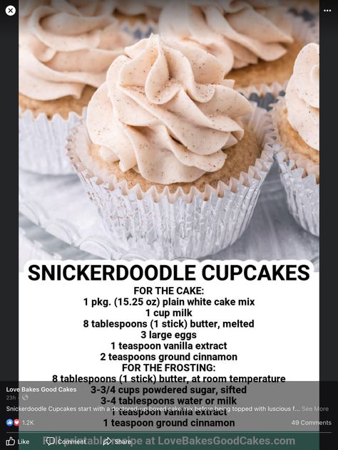 Snickerdoodle Cupcakes, Dessert Cups Recipes, Cupcake Icing, White Cake Mixes, Dessert Cups, Snickerdoodles, White Cake, Desert Recipes, Food Printables