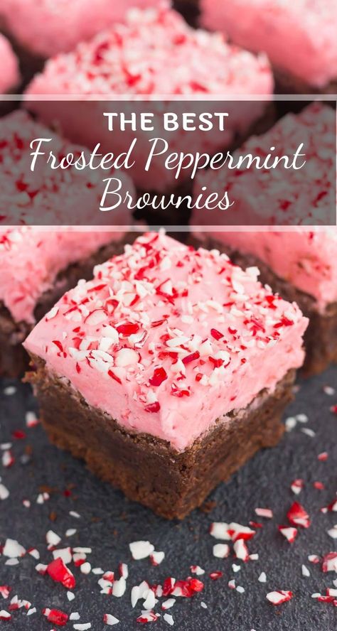 Peppermint Frosted Brownies, Christmas Peppermint Brownies, Peppermint Baked Goods, Peppermint Frosting Recipe, Peppermint Bark Brownies, Peppermint Icing, Peppermint Recipes Desserts, Peppermint Brownies Recipe, Peppermint Frosting