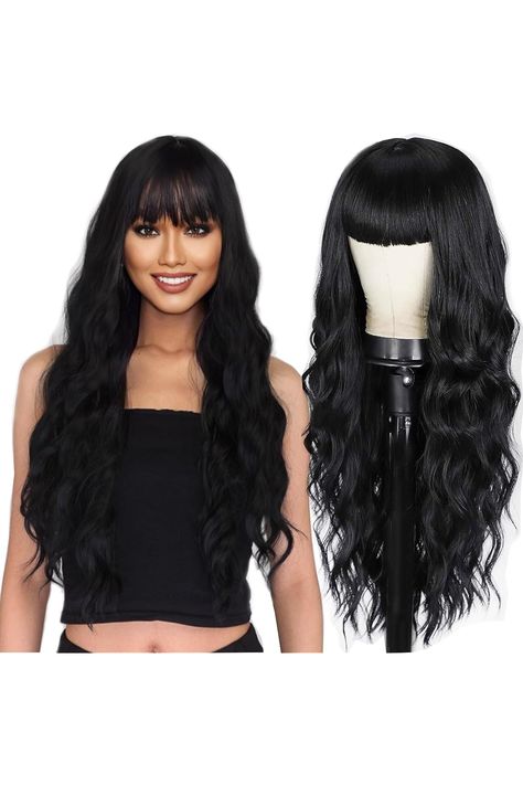 Body Wave Human Hair Wig with Bangs Suitable for gatherings and daily use 24 inch Lace Front Wig for Black Women (Black) Body Wave Wig With Bangs, Natural Waves, Wig With Bangs, Body Wave Wig, Body Wave Hair, Wave Hair, Human Hair Wig, Hair Tutorials, Hairstyles Ideas