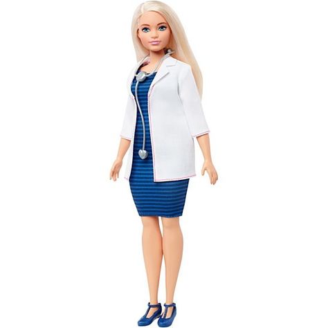 Barbie® Doctor Doll Doctor Doll, Doctor Coat, Doctor Outfit, Mattel Shop, Barbie Images, Curvy Barbie, Black Striped Dress, Barbie Toys, Maid Outfit