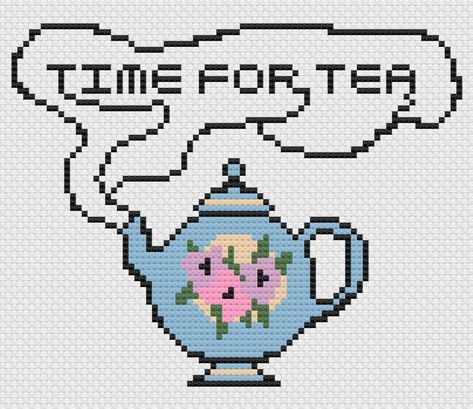 Teapot Cross Stitch, Floral Teapot, British Culture, Flowers Easy, Time For Tea, Pink And Purple Flowers, Sewing Design, Simple Patterns, Cross Stitch Pattern