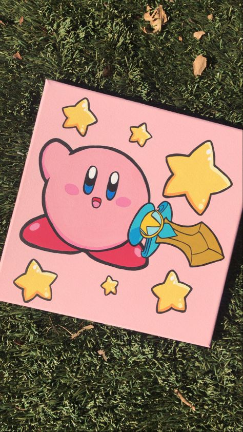 Kirby Painting, Canvas Drawing, Hippie Painting, Small Canvas Paintings, Simple Canvas Paintings, Graffiti Style Art, Cute Canvas Paintings, Easy Canvas Art, Canvas Drawings