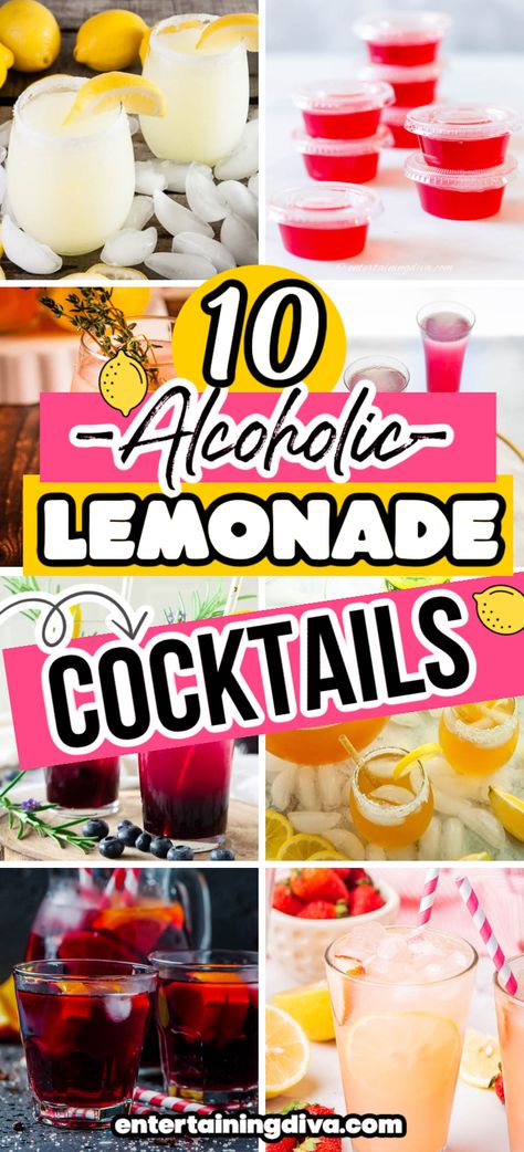 10 Easy Alcoholic Lemonade Drinks That Are Perfect for Summer | Cocktails Boozy Lemonade Recipe, Lemonade With Alcohol Recipes, Alcoholic Drink Recipes That Dont Taste Like Alcohol, Alcohol Lemonade Drinks, Mixed Drinks With Lemonade, Cocktail With Lemonade, Easy Homemade Cocktails, Lemonade Alcohol Drinks Recipes, Lemonade Mixed Drinks Alcohol