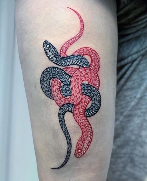 Red And Black Snake Tattoo, Black Snake Tattoo, Traditional Snake Tattoo, Tattoo Uk, Paris Tattoo, Tattoo Convention, Creepy Tattoos, Red Ink Tattoos, Red Tattoos