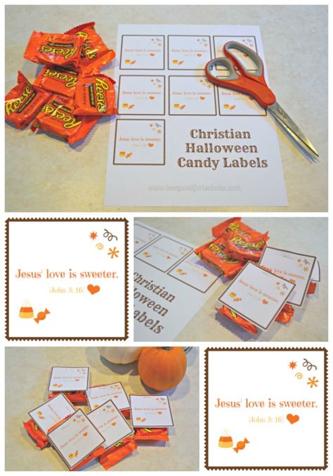 Printable Christian Halloween Candy Labels | Jesus Love is Sweeter John 3: 16 Christian Halloween Treats, Christian Halloween Crafts, Church Halloween, Church Outreach, Christian Halloween, Gift Crafts, Sunday School Crafts For Kids, Candy Labels, Halloween Labels