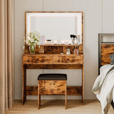 Storage Bench Bedroom, Vanity Table Set, Wooden Vanity, Makeup Table Vanity, Lighted Mirror, Vanity Set With Mirror, Vanity Makeup, Bedroom Vanity, Vintage Bathrooms