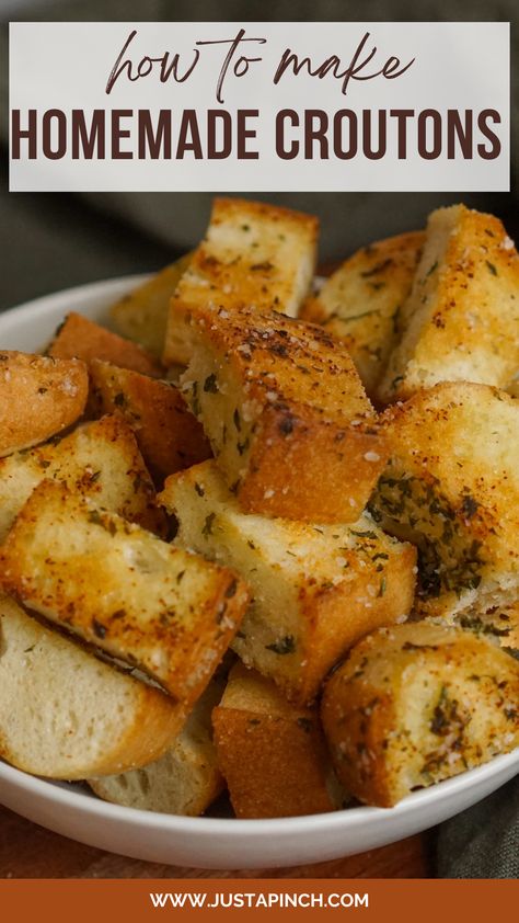 How to Make Homemade Croutons Mediterranean Bread, Crouton Recipes, Airfryer Recipes, Croutons Homemade, Cooking Game, Veggie Soup, Never Go Back, Homemade Italian, Quick Breads