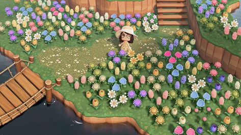 Flower Walkway, Acnh Flowers, Acnh Spring, Cottagecore Animal Crossing, Acnh Cottagecore, Animal Crossing 3ds, Animal Crossing Guide, Wildflower Field, Animal Crossing Wild World