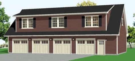 r3068-5 Garage With Apartment, Two Story Garage, Garage Plans With Loft, Garage Apartment Plan, 4 Car Garage, Carriage House Garage, Carriage House Plans, Garage Loft, Garage Addition