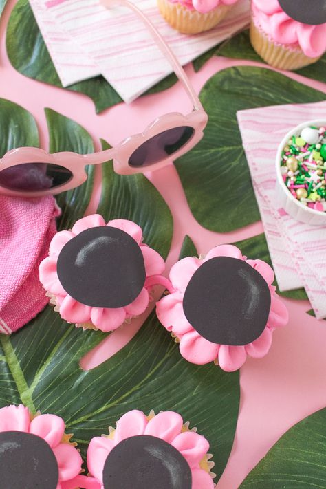 Floral Sunglasses Cupcakes | Club Crafted Sunglasses Cupcakes, Coconut Cupcake Recipes, Beach Ball Cake, Floral Sunglasses, Cupcake Supplies, Piping Tip, Summer Sweets, Coconut Cupcakes, Floral Cupcakes