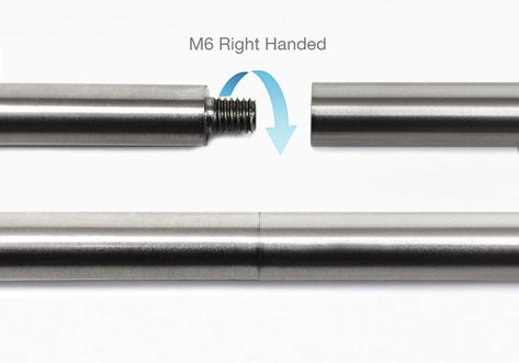 With a male thread at one end and a female at the other, the rods allow to be screwed into the top fixing or joined together to make longer lengths. Once screwed together the rods look like a continuous rod. Cut the rod with a hack saw at the bottom to achieve the overall required length. Threaded Rods, Screw It, Metal Projects, Picture Hanging, Screw, Tools, Furniture, Quick Saves