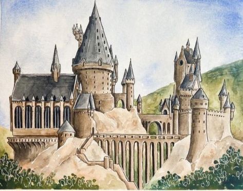 Hogwarts Castle Drawing, Hogwarts Hogsmeade, Hogwarts Painting, Watercolor Hogwarts, Harry Potter Prints, Harry Potter Watercolor, Harry Potter Sketch, Harry Potter Monopoly, Harry Potter Castle