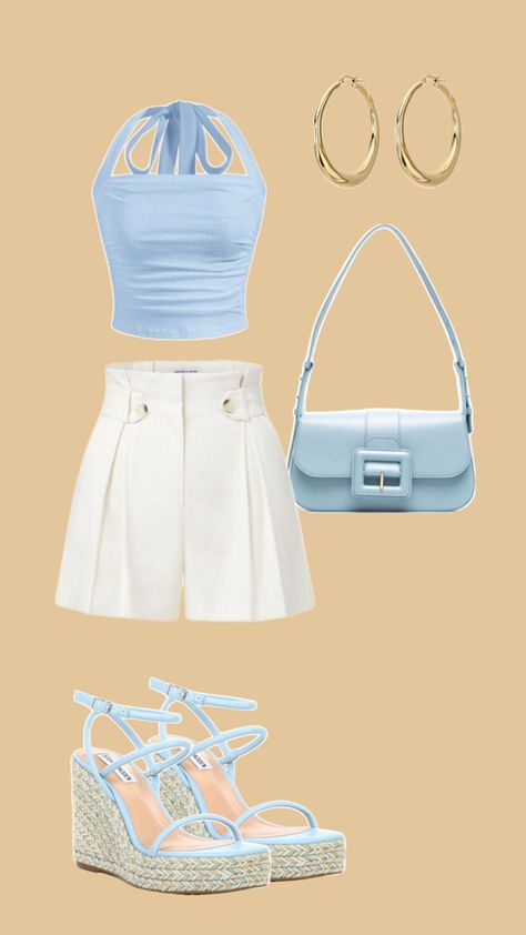 Sky blue outfit Sky Blue Outfit, Blue Outfit, Beach Outfit, Short Outfits, Sky Blue, Blue Sky, Outfit Inspirations, Fashion Inspo, Trousers