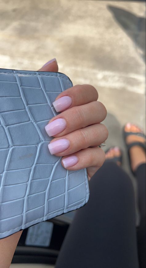 Nails Inspiration Rounded Square, Gelx Apres Nails Short Square, Short Square With Round Edges Nails, Pale Hands Nails, Sheer Pink Short Nails, Short Square Round Gel Nails, Builder Gel Nails Design Short Square, Pink Square Oval Nails, Short Squavol Nails