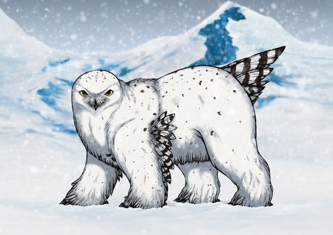 ArtStation - Snowy Polar Owl Bear, Chloe Joy Owl Bear Dnd, Owl Concept Art, Bear Dnd, Owl Bear, Artifact Art, Weird Tattoos, Kaiju Monsters, Snowy Owl, Creature Feature