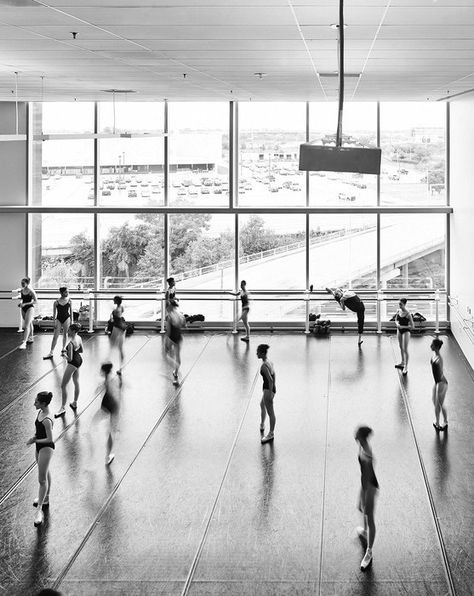 The Houston Ballet, the fourth-largest ballet company in the United States, unveiled its Center for Dance in 2011 Dance And Architecture, Ballet Classroom, Old Dance Studio, Dance Studio With Dancers, Paris Opera Ballet School Building, Dance Studio Design, Houston Ballet, Ballet Company, Dance Studios