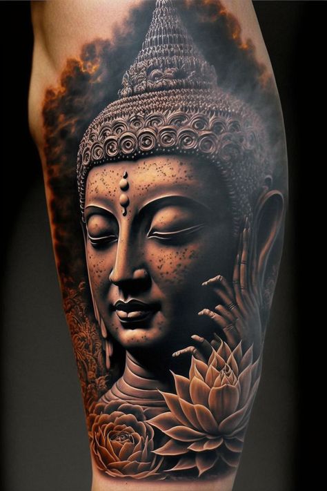 Buddhist Tattoo Sleeve, Individual Tattoo, Tattoo Buddha, Buddha Tattoo Sleeve, Buda Tattoo, Inside Of Arm Tattoo, Red Tattoo Ideas, Geisha Tattoo Design, Red Ink Tattoo