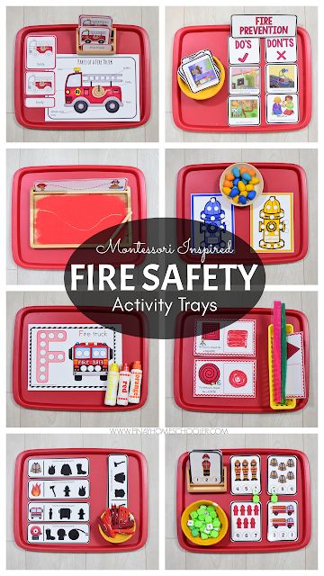 Fire Safety and Prevention Week Learning Trays Fire Safety Sensory Bin, Fire Prevention Activities, Fire Prevention Week Preschool Lesson Plan, Fire Safety Preschool Math, Montessori Fire Safety, Fire Safety Preschool Literacy, Fire Safety Math, Fire Safety Books For Preschool, Fire Safety Unit