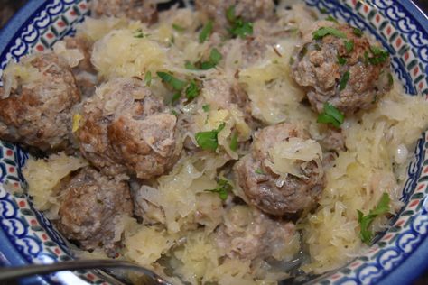 Oktoberfest On Hold - German Meatballs with Sauerkraut Sauerkraut And Meatballs, Saurkraut And Hamburger, Saurkraut And Meatballs, Meatballs And Sauerkraut, German Meatballs With Sauerkraut, German Meatballs Recipes, Sauerkraut Recipes Dishes, Meatballs With Sauerkraut, Sauerkraut Meatballs