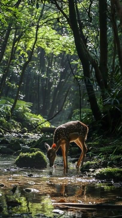 Deer In Forest Photography, Forest Animals Aesthetic, Deer Wallpaper Aesthetic, Forest Creatures Mythical, Earth Magic Aesthetic, Fawn Aesthetic, Deer Reference, Animals In Nature, Deer In The Woods