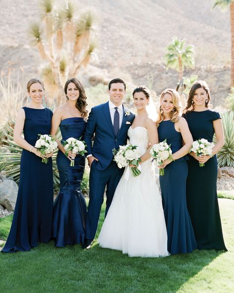 Blue Bridesmaid Dresses Mismatched, Bridesmaid Dresses Mismatched, Mismatched Bridesmaid Dresses Blue, Dark Blue Bridesmaid Dresses, Colorful Wedding Dress, Navy Blue Wedding Theme, 28 Reasons, Chic Bridesmaid Dresses, Mismatched Bridesmaids