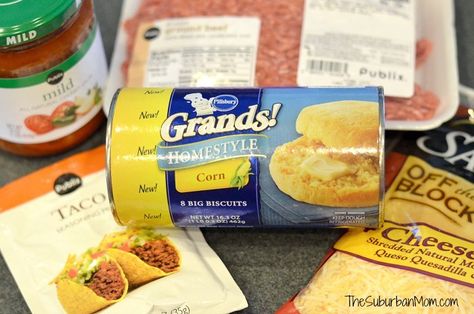 Taco Tuesday: Pillsbury Grands! Taco Melts Recipe - TheSuburbanMom Taco Melts, Corn Biscuits, Grands Recipes, Grand Biscuit Recipes, Hamburger Steak Recipes, Indian Tacos, Beef Entrees, Biscuits Recipes, Pillsbury Grands