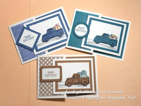 Truck Cards, Stampin Up 2023, Stampin Up Birthday Cards, Cars Driving, Cards Cricut, Snowman Christmas Cards, Loads Of Love, Homemade Birthday Cards, Guy Cards