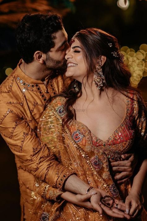 Kritika Khurana, Haldi Ceremony Outfit, Mehendi Outfit, Engagement Photography Poses, Couple Wedding Dress, Bridal Poses, Wedding Couple Poses Photography, Wedding Couple Poses, Cute Couple Poses