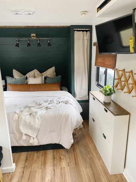 Camper Bedroom Remodel, Camper Bedroom, Rv Interior Design, Camper Beds, Rv Interior Remodel, Rv Bedroom, Camper Interior Design, Tiny House Camper, Camper Trailer Remodel