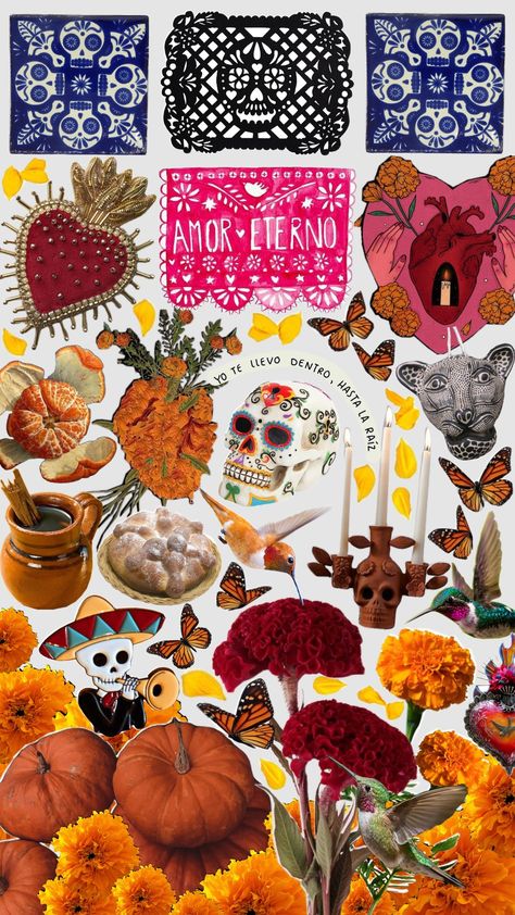 #diademuertos #diadelosmuertos #dayofthedead #mexicolindo #mexicore #autumnaesthetic #cielitolindo #mexicoaesthetic #mexicanculture #tradition Mexican Asethic Wallpaper, Wallpaper Backgrounds Mexican Aesthetic, Wallpaper Of Mexico, Mexico Aesthetic Culture Wallpaper, Decoraciones Aesthetic, Day Of The Dead Mood Board, Mexican Aesthetic, 18th Party Ideas, Mexico Wallpaper