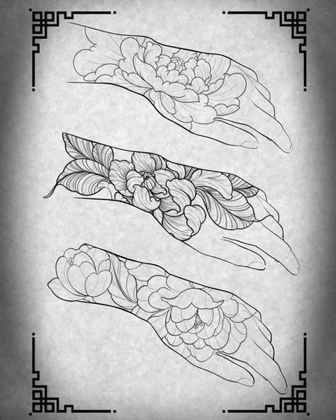 Art Nouveau Peony Tattoo, Hand Peony Tattoo, Peony Hand Tattoo, Hand Tattoo Flower, Neo Traditional Peony, Fine Line Floral Tattoo, Traditional Hand Tattoo, Peony Flower Tattoos, Tattoo Colour