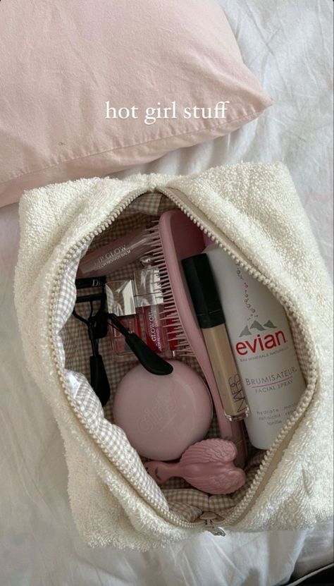 Clean girl, what’s in my bag, what’s in my makeup bag, skincare essentials, Starbucks, rich girl, pink girl aesthetic, pretty things, nice things, grwm, hair care, hair rollers, blowout, clean girl essentials Girl Essentials, Cute Makeup Bags, Pink Lifestyle, Aesthetic Bags, Purse Essentials, Pink Skin, Pretty Skin Care, Pretty Skin, What In My Bag