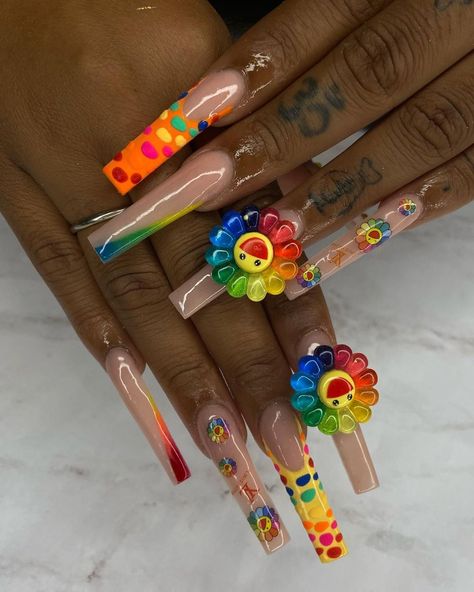 Murakami Nails, Murakami Flower, Dope Nail Designs, Takashi Murakami, Cute Nail Designs, Dope Nails, Flower Nails, Pretty And Cute, Nail Tech