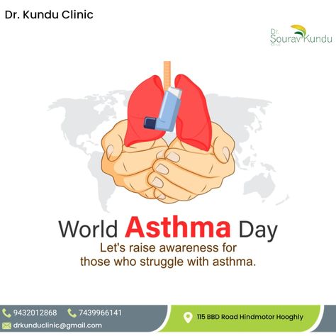 👨‍🔬World Asthma Day 2024 is a global initiative to raise awareness about asthma and its management. Join us in spreading knowledge, promoting understanding, and supporting those affected by asthma. Together, let's work towards a world where everyone with asthma can breathe freely and live fully. Visit Dr. Kundu Clinic. ▶Book Your Appointments: +917439966141 ▶Email: drsouravkundu@gmail.com ▶Visit Us: https://drkunduclinic.com/ ▶Address: Block B, Hindmotor Plaza, 115, BBD Rd, Beside Co-Operat... World Asthma Day, Post For Instagram, Creative Post, Healthy Lungs, Respiratory Health, Block B, Poster Maker, Festival Posters, Chronic Illness