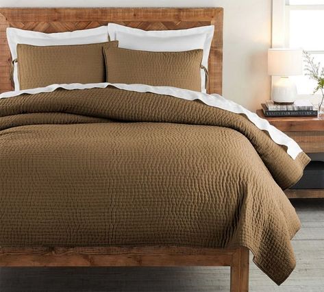 Bronze Pickstitch Handcrafted Cotton/Linen Quilt, Twin | Pottery Barn Pottery Barn Bedding, Pick Stitch, Signature Quilts, Linen Quilt, Quilted Sham, Floral Quilt, White Quilt, King Quilt, Reversible Quilt